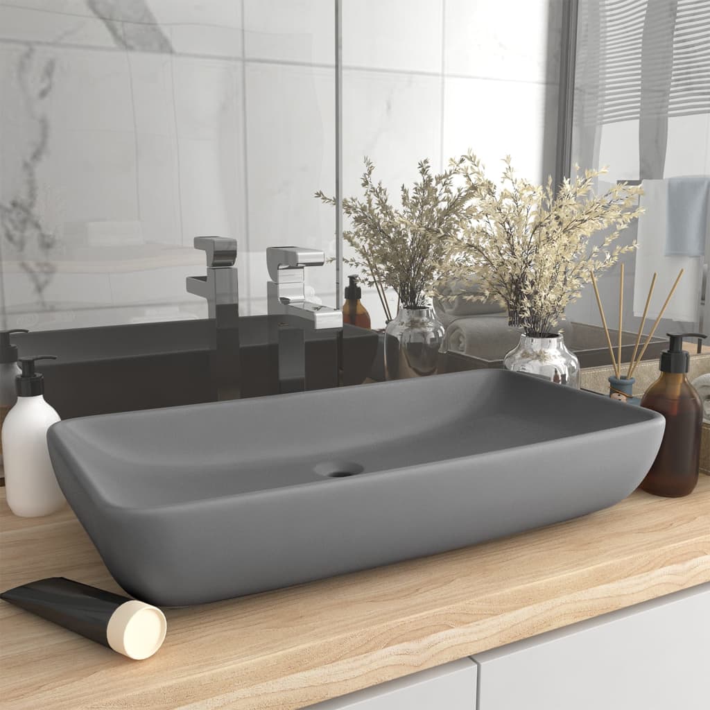 Luksus Håndvask Rektangulær Mat Lysegrå 71x38 cm Keramik