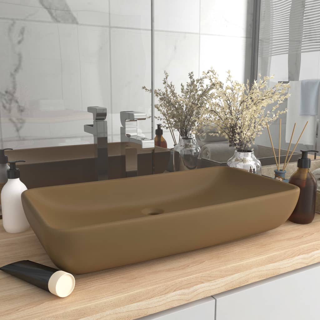 Luksus Håndvask Rektangulær Mat Creme 71x38 cm Keramik