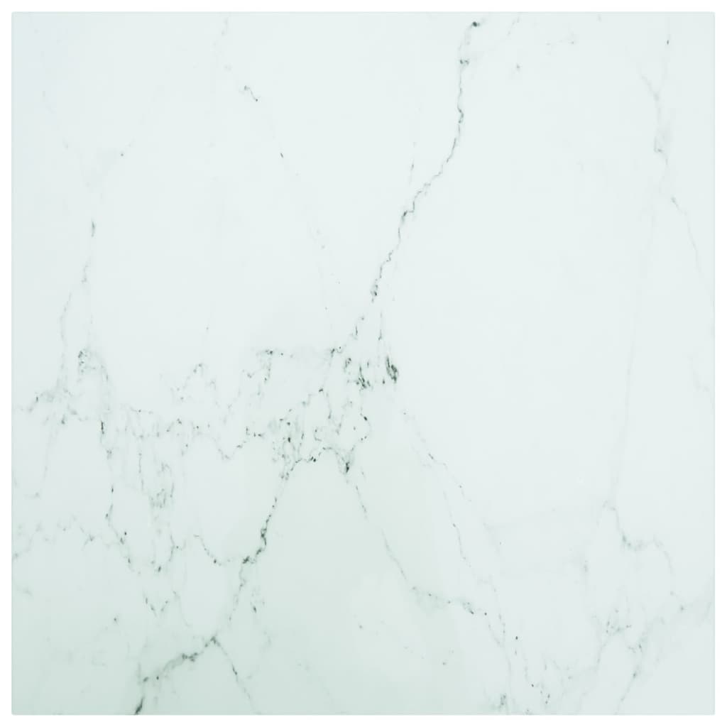 Tischplatte Weiß 70x70 cm 6 mm Hartglas in Marmoroptik