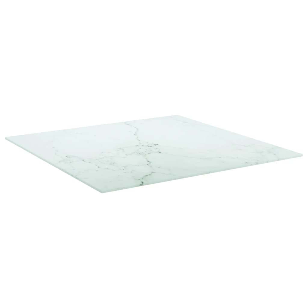 Tischplatte Weiß 70x70 cm 6 mm Hartglas in Marmoroptik