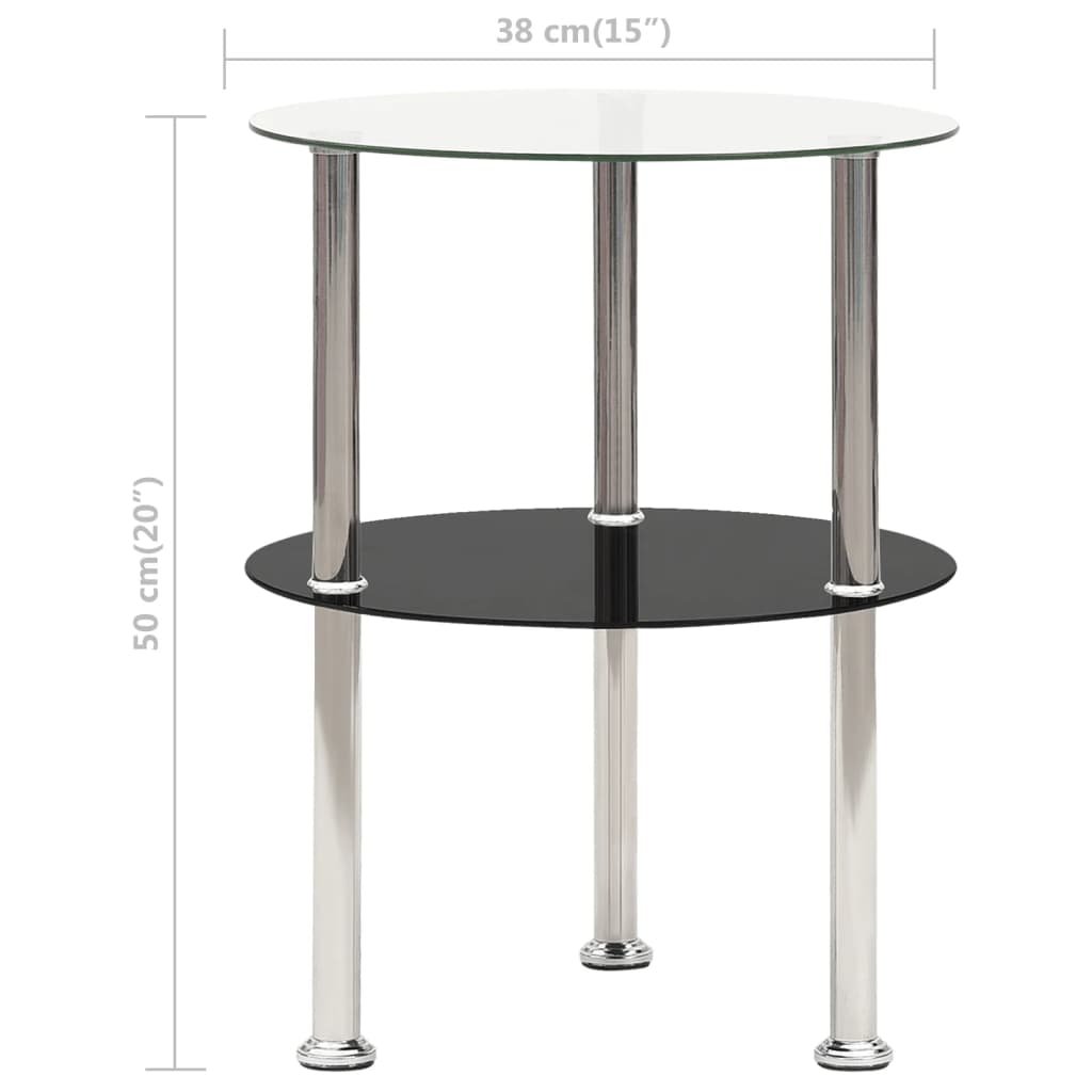 Sidebord med 2 hylder Transparent & Sort 38cm hærdet glas
