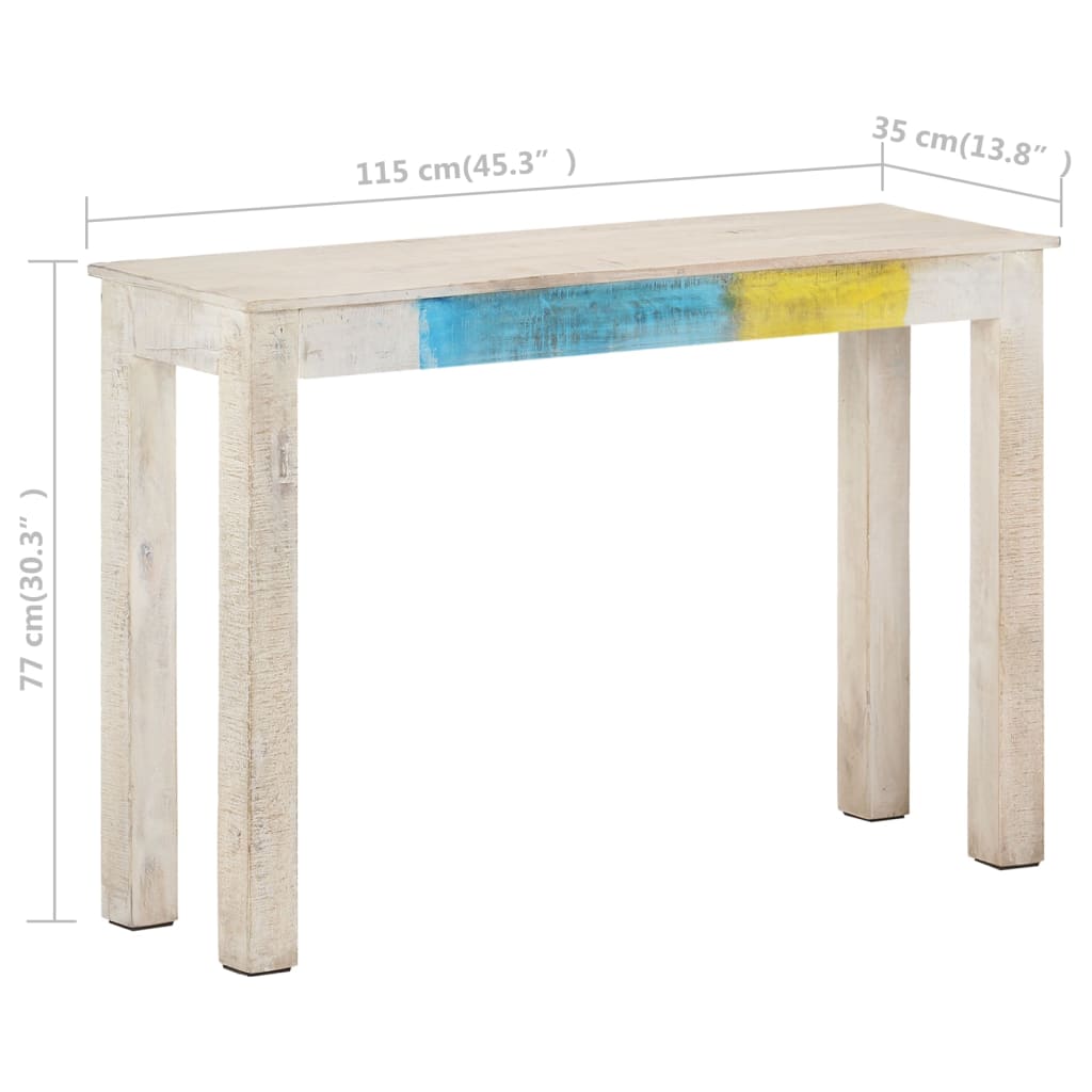 Konsolbord Hvid 115x35x77 cm Groft mangotræ