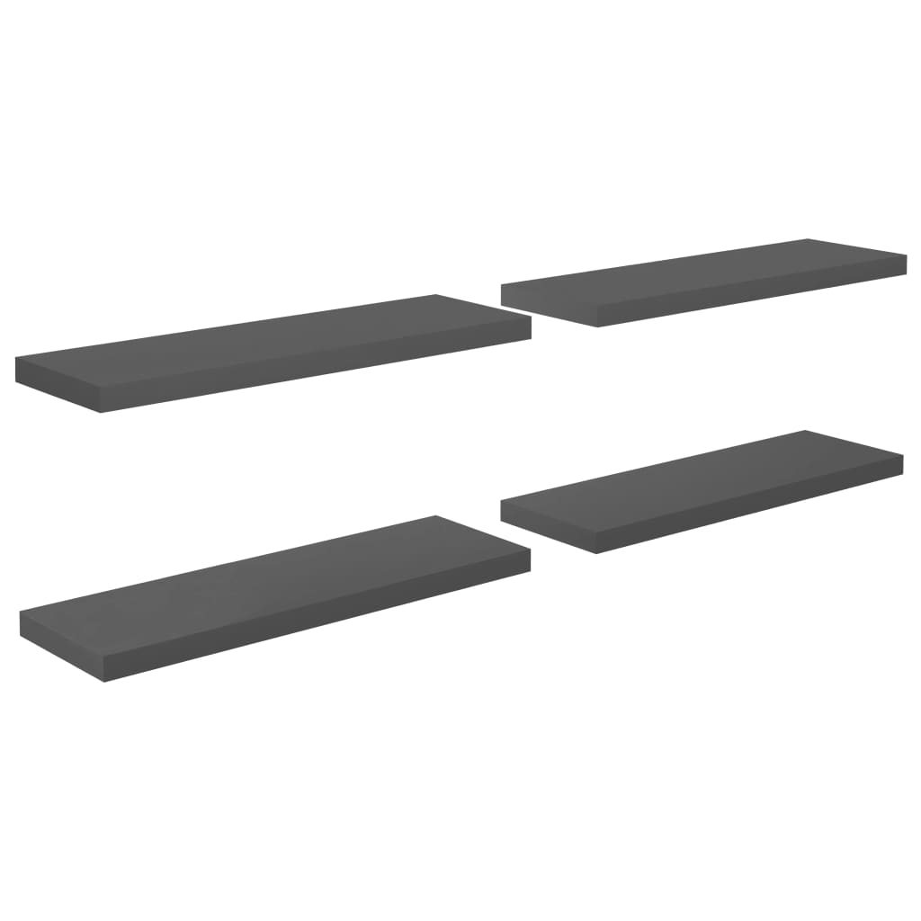 Flydende hylder 4 stk Grå højglans 80x23,5x3,8 cm MDF
