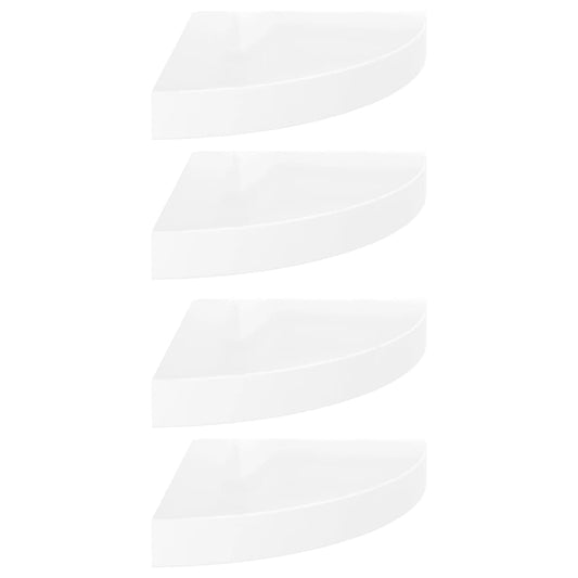Schwebende Eckregale 4 Stk. Hochglanz-Weiß 25x25x3,8 cm MDF