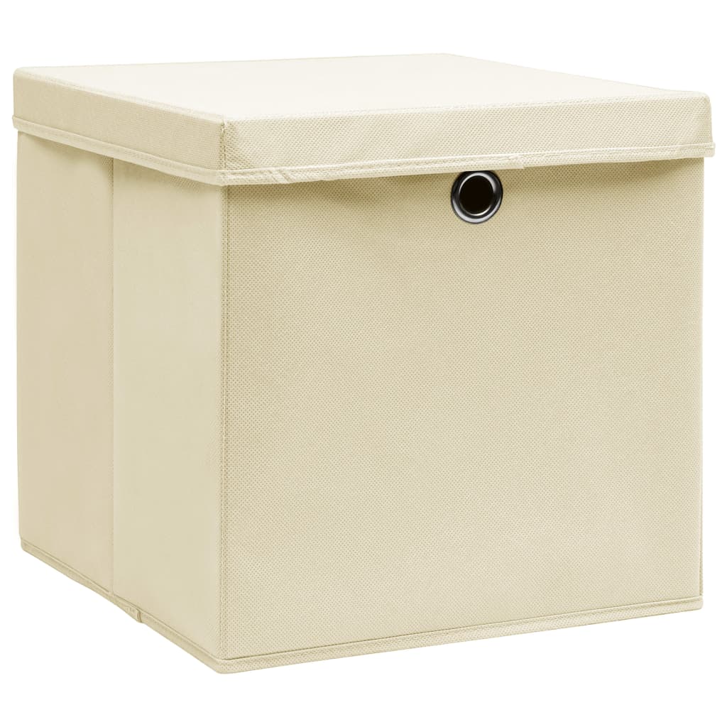 Aufbewahrungsboxen mit Deckeln 10 Stk. 28x28x28 cm Creme