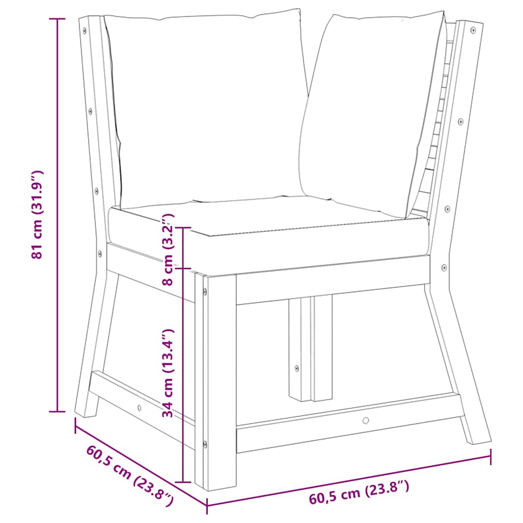Modular-Ecksofa mit Cremeweißen Kissen Akazie Massivholz