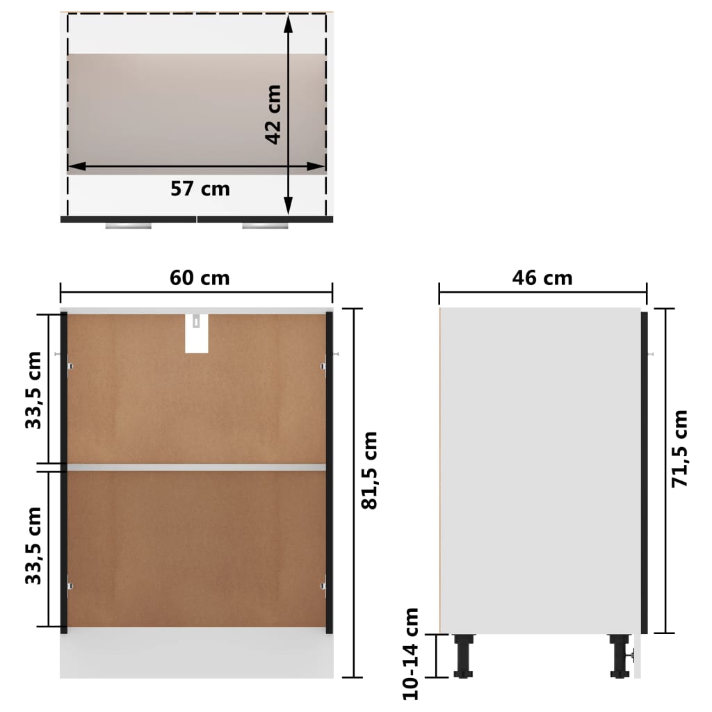 Unterschrank Lyon Schwarz 60x46x81,5 cm Holzwerkstoff