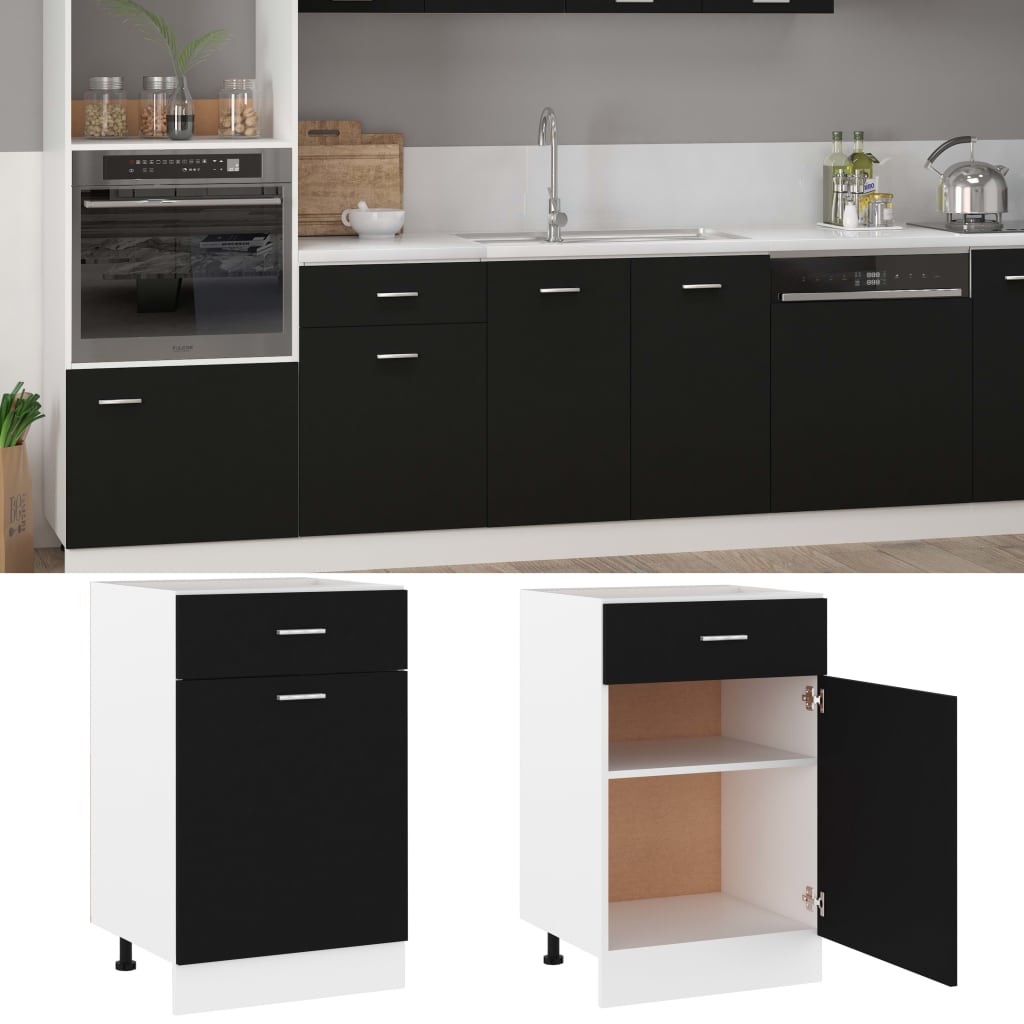 Schubunterschrank Lyon Schwarz 50x46x81,5 cm Holzwerkstoff