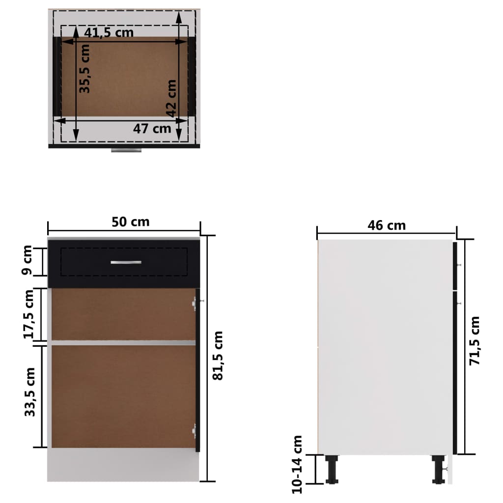 Schubunterschrank Lyon Schwarz 50x46x81,5 cm Holzwerkstoff