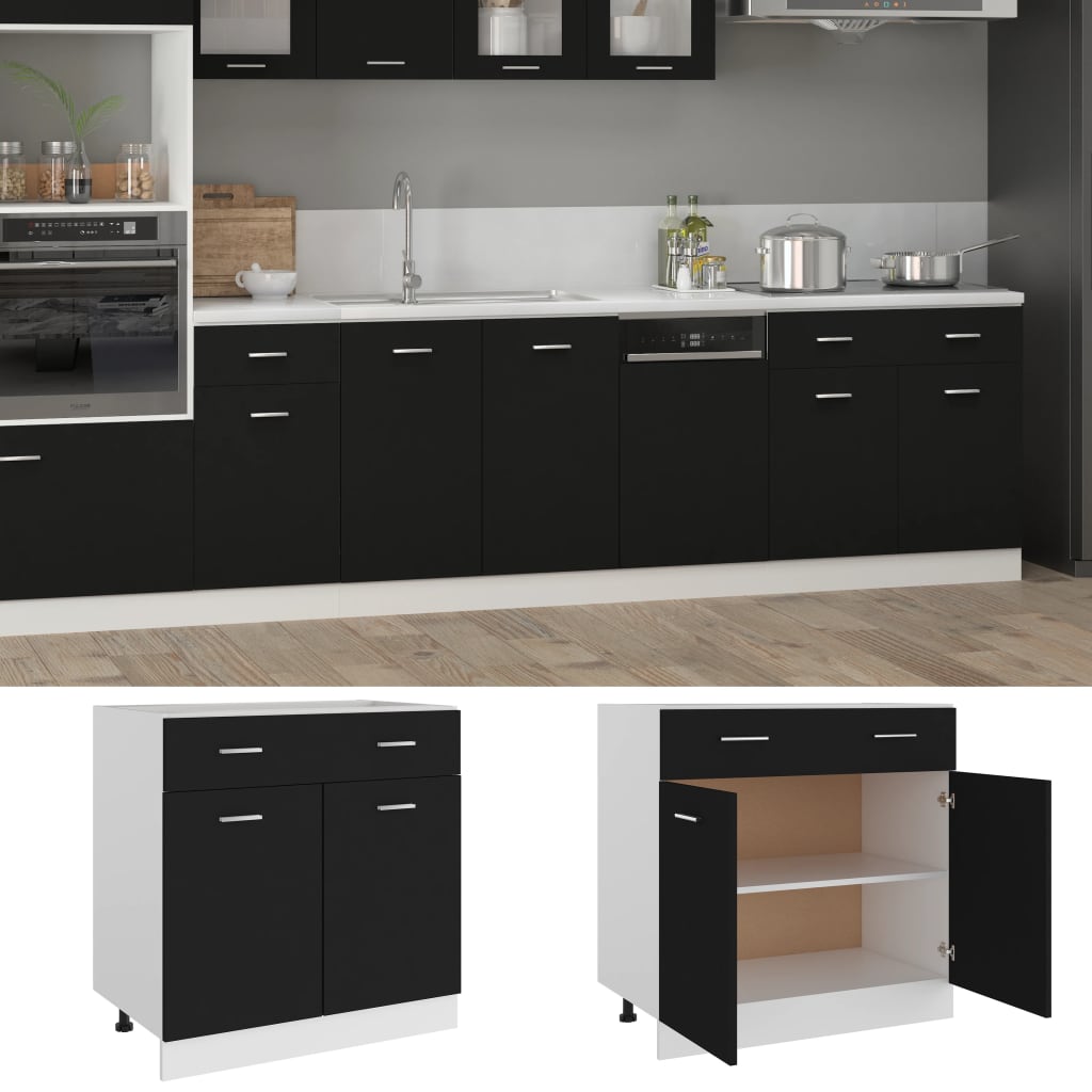 Skuffeskab Sort 80x46x81,5 cm Træ Materiale