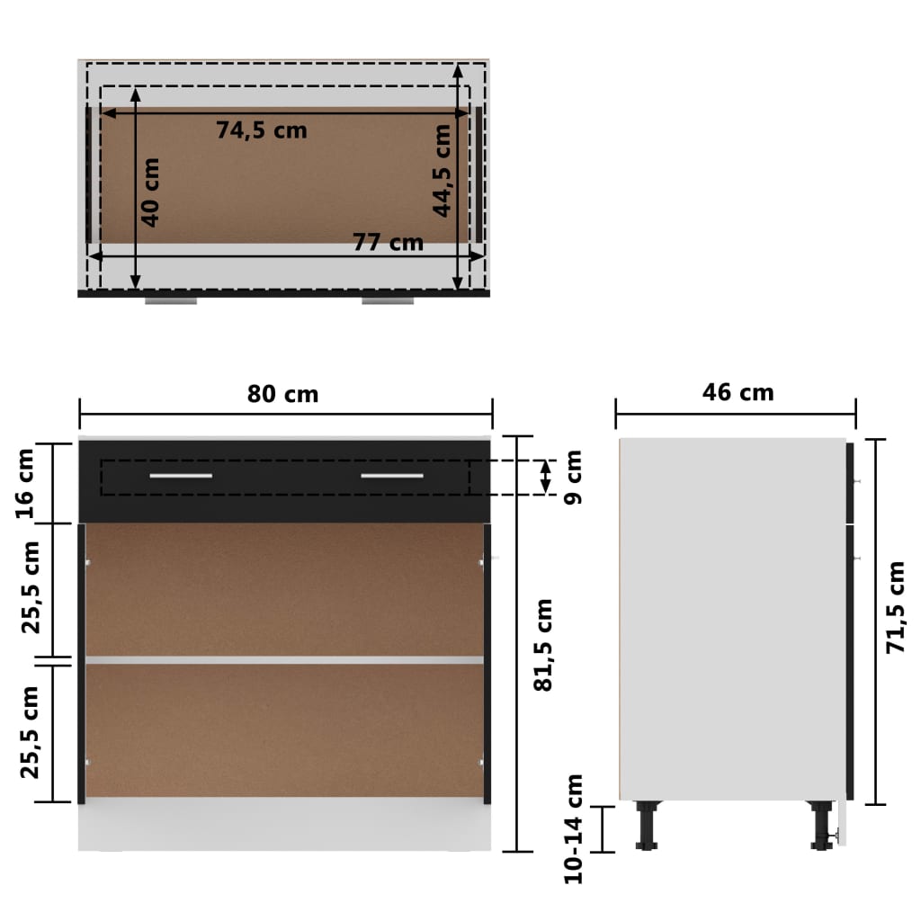 Skuffeskab Sort 80x46x81,5 cm Træ Materiale