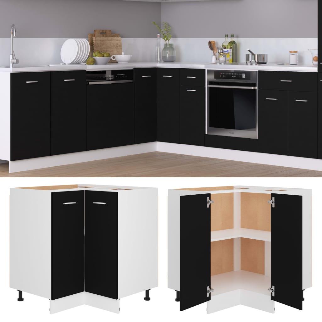 Eckunterschrank Lyon Schwarz 75,5x75,5x81,5 cm Holzwerkstoff