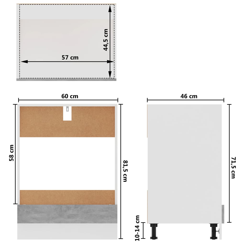 Herdumbauschrank Lyon Betongrau 60x46x81,5 cm Holzwerkstoff