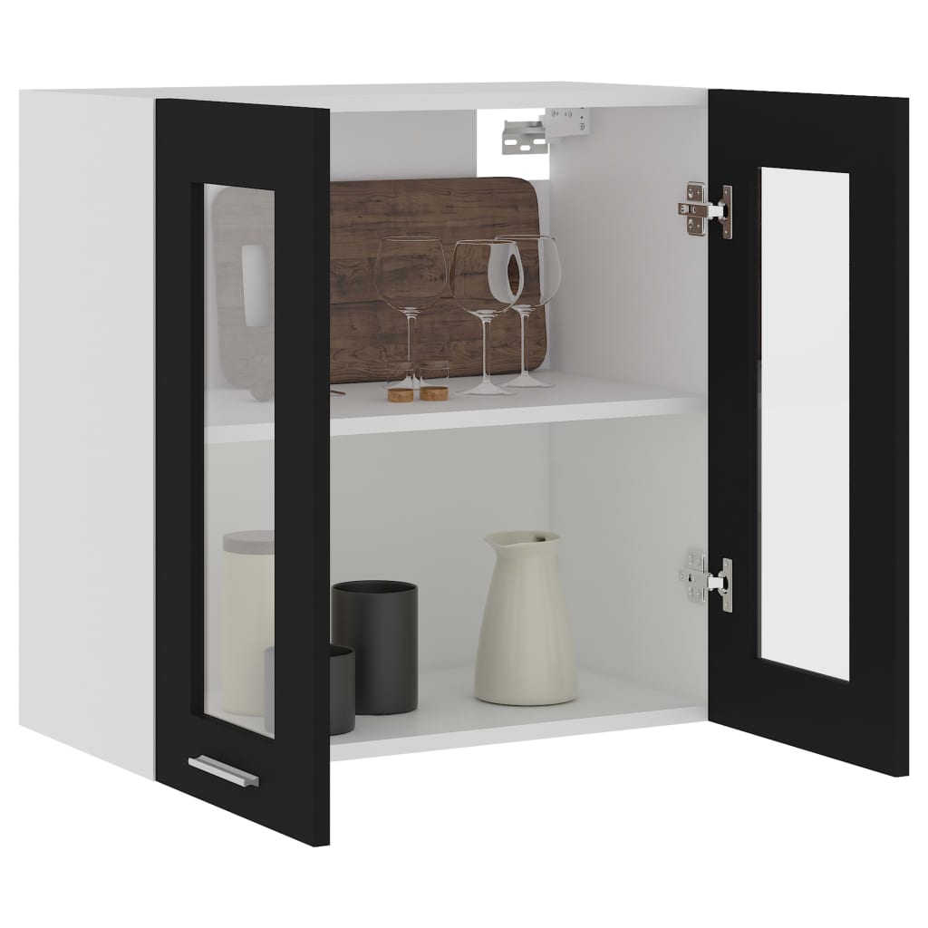 Hängeglasschrank Lyon Schwarz 60x31x60 cm Holzwerkstoff