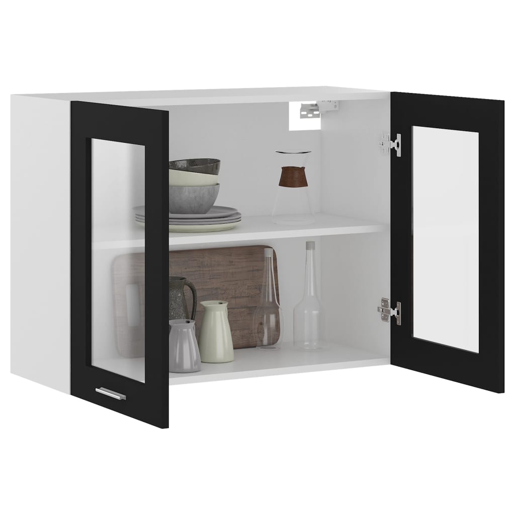 Hängeglasschrank Lyon Schwarz 80x31x60 cm Holzwerkstoff