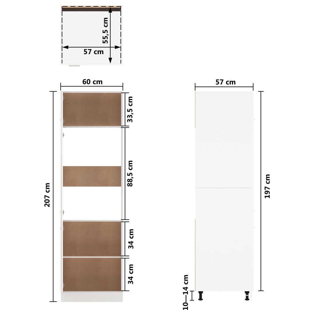 Kühlumbauschrank Lyon Hochglanz-Weiß 60x57x207 cm Holzwerkstoff