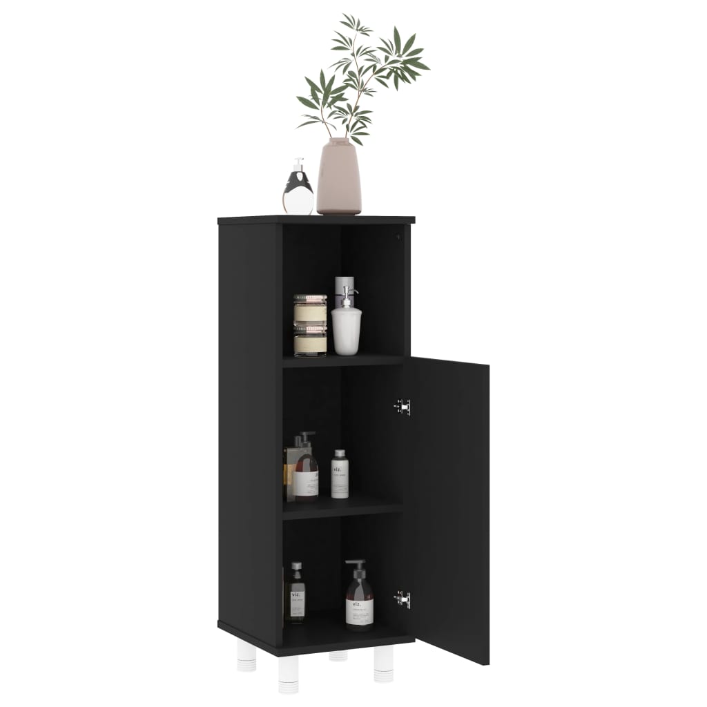Badeværelsesskab Sort 30x30x95 cm Træ Materiale