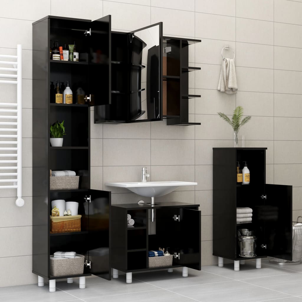 Badeværelsesskab Sort 30x30x95 cm Træ Materiale
