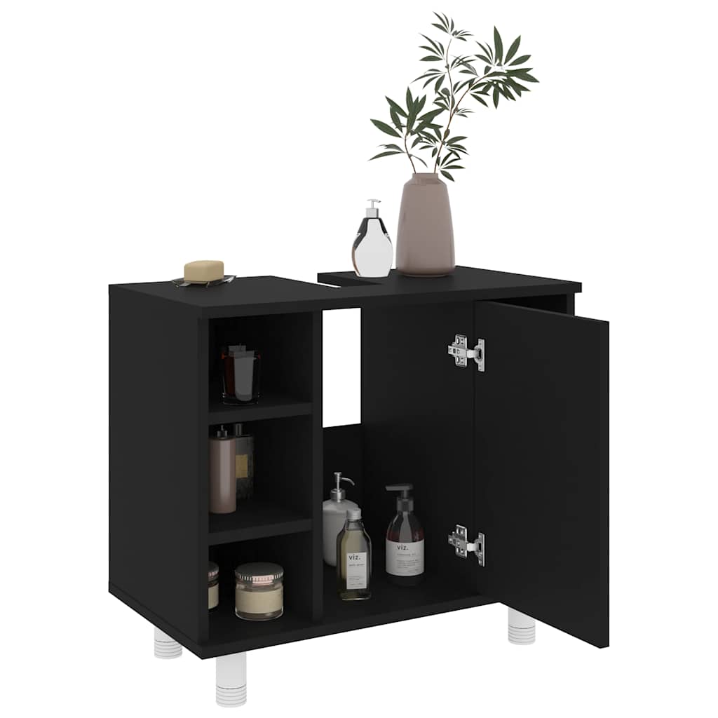 Badeværelsesskab Sort 60x32x53,5 cm Træ Materiale