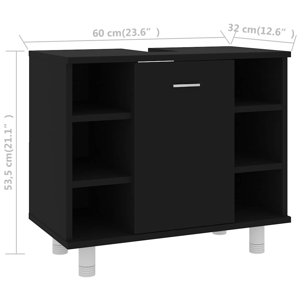 Badeværelsesskab Sort 60x32x53,5 cm Træ Materiale