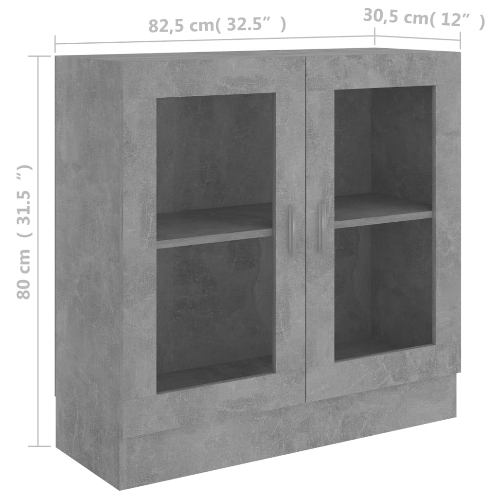 Vitrineskab Beton Grå 82,5x30,5x80 cm Træ Materiale