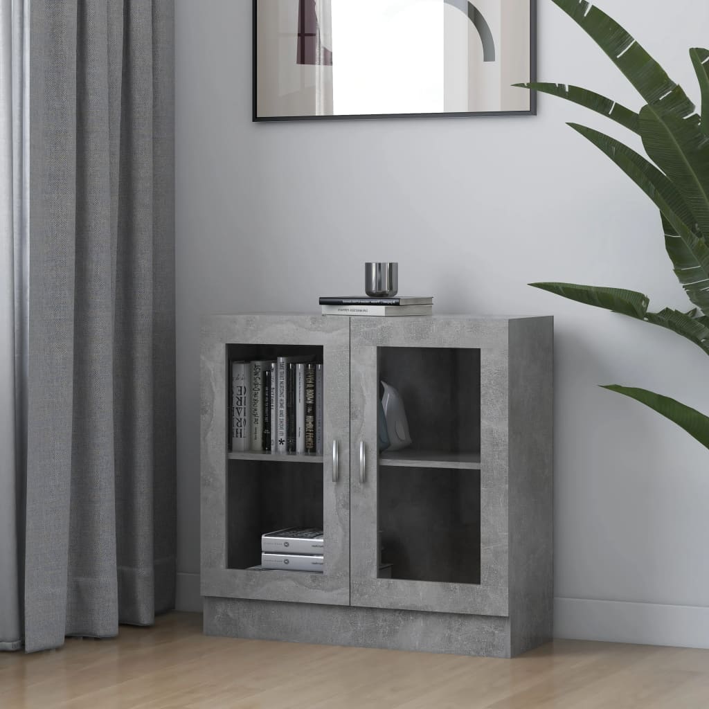 Vitrineskab Beton Grå 82,5x30,5x80 cm Træ Materiale