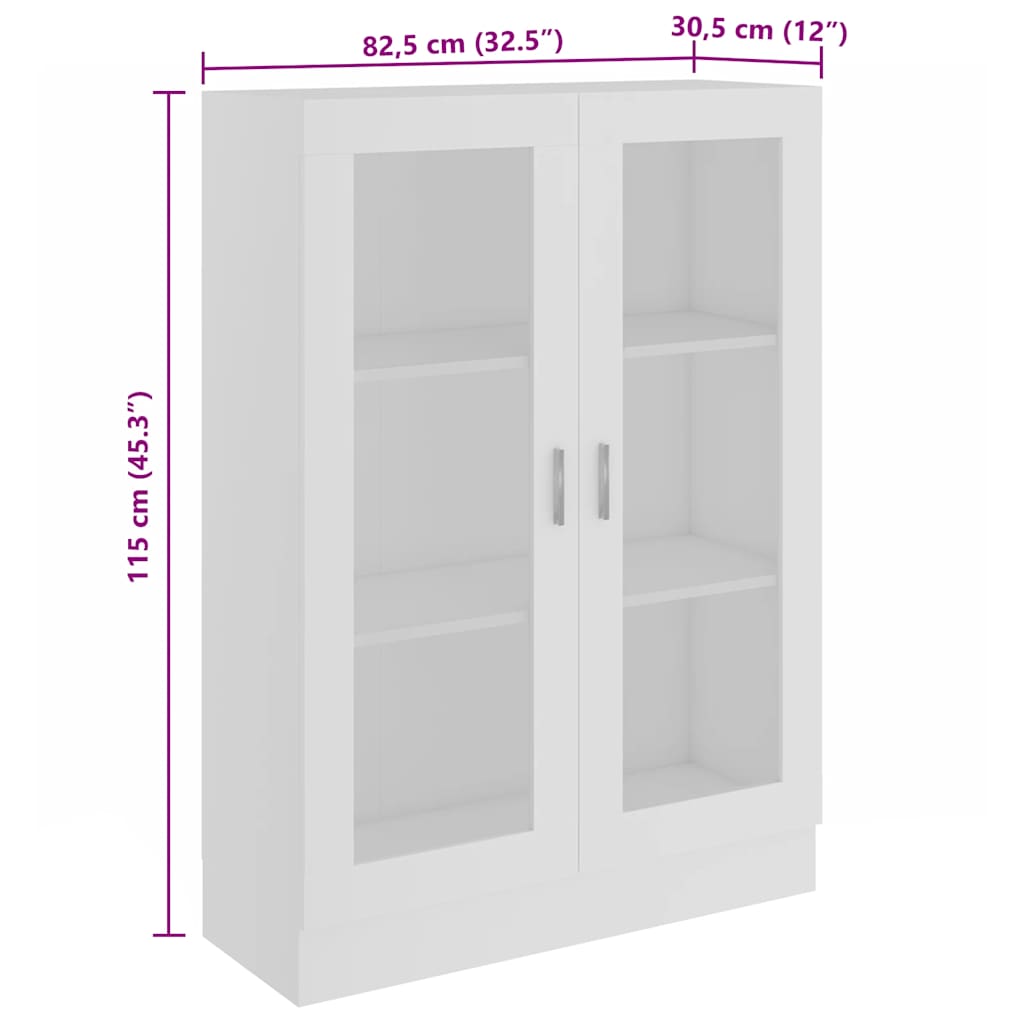 Vitrineskab Hvid 82,5x30,5x115 cm Træ Materiale
