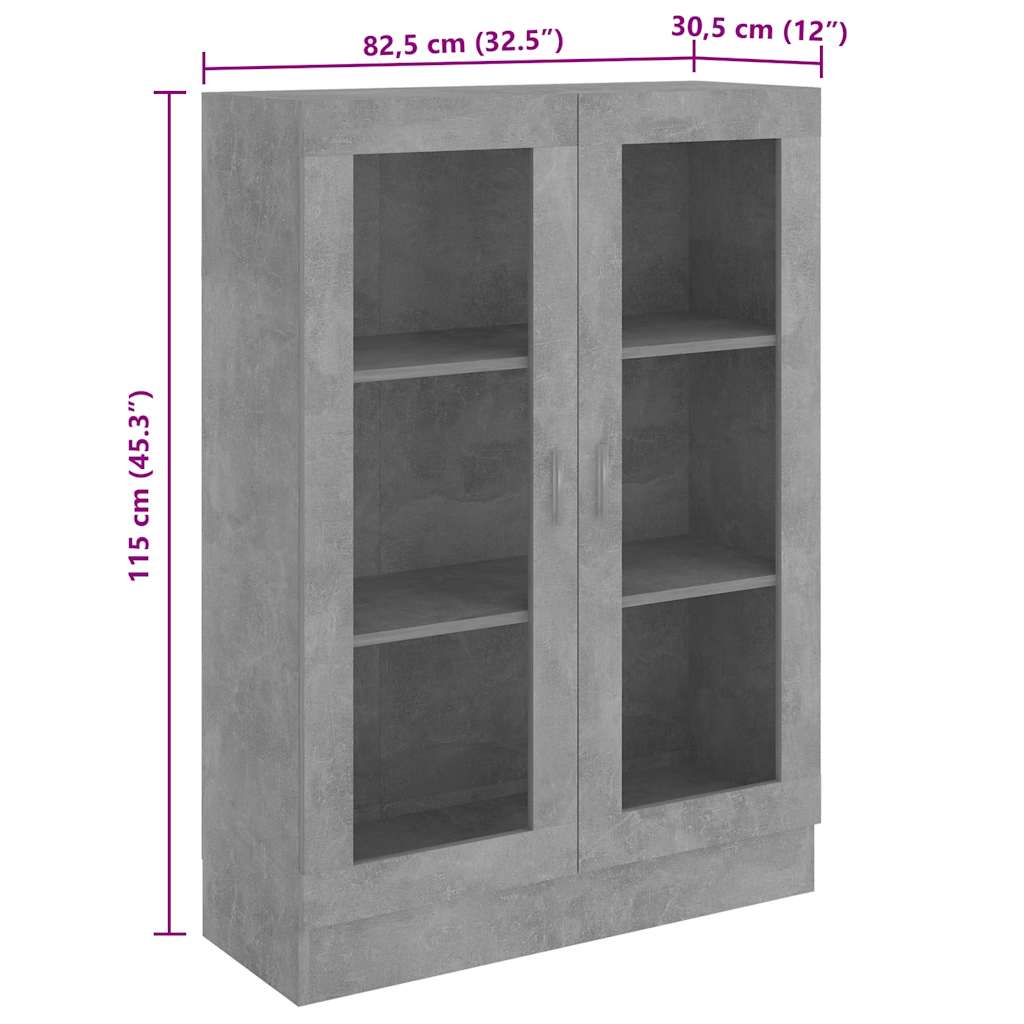 Vitrineskab Beton Grå 82,5x30,5x115 cm Træ Materiale