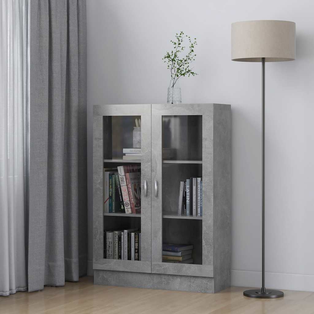 Vitrineskab Beton Grå 82,5x30,5x115 cm Træ Materiale