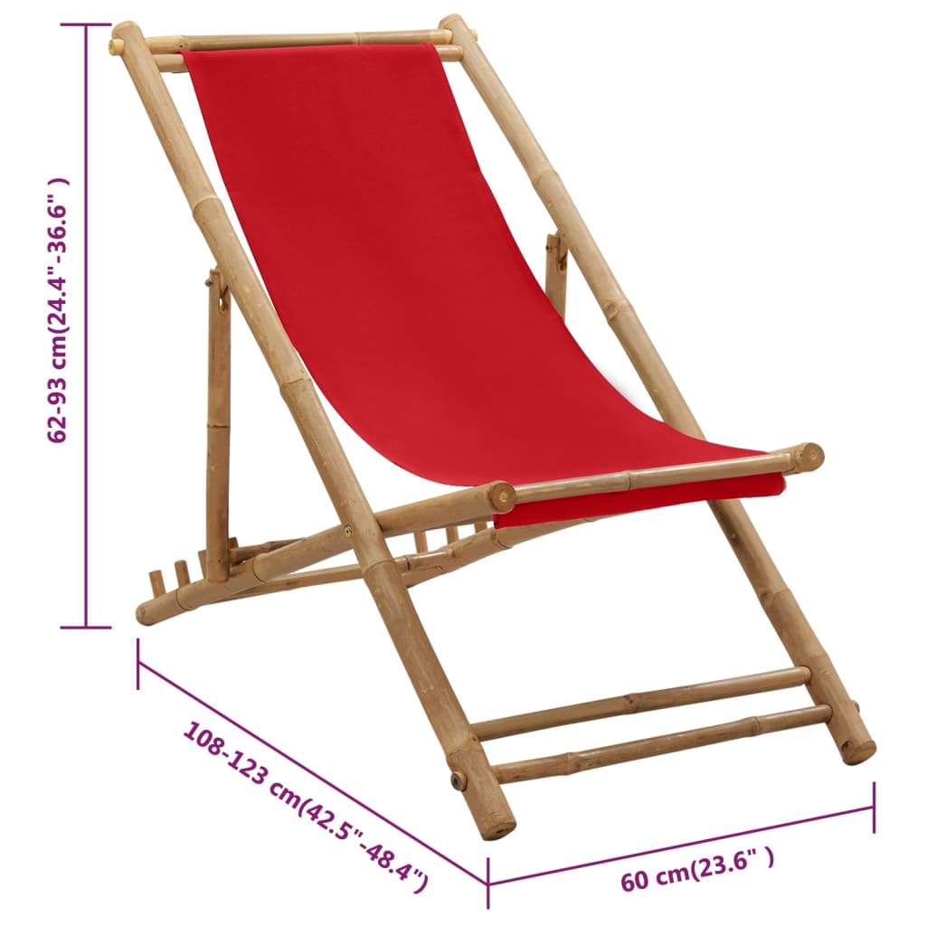 Liegestuhl Bambus und Canvas Rot