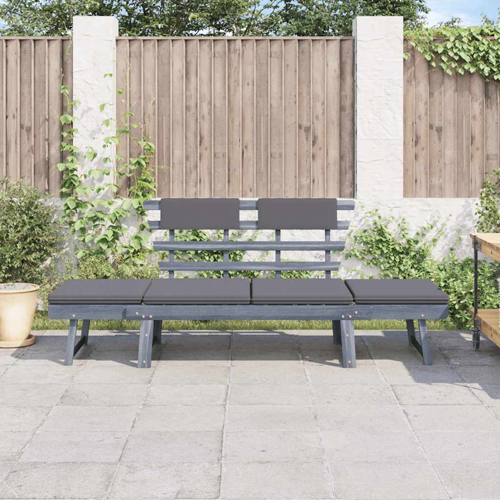 Gartenbank mit Auflagen 2-in-1 190 cm Grau Massivholz Akazie