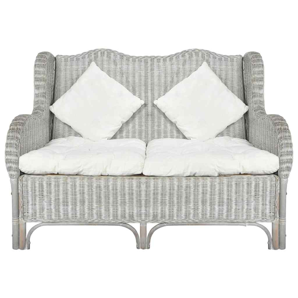 2-Sitzer-Sofa Grau Natürliches Rattan und Leinen