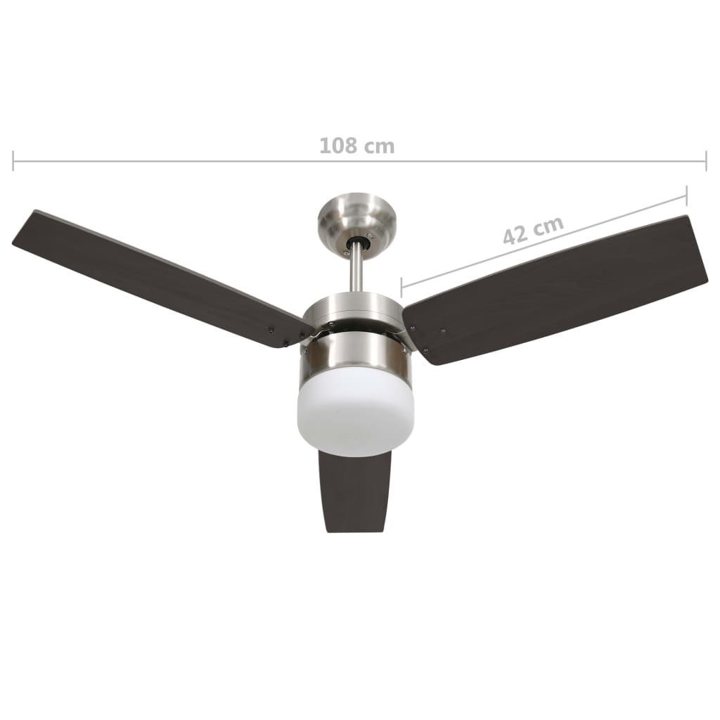 Loftsventilator med lys og fjernbetjening 108 cm Mørkebrun