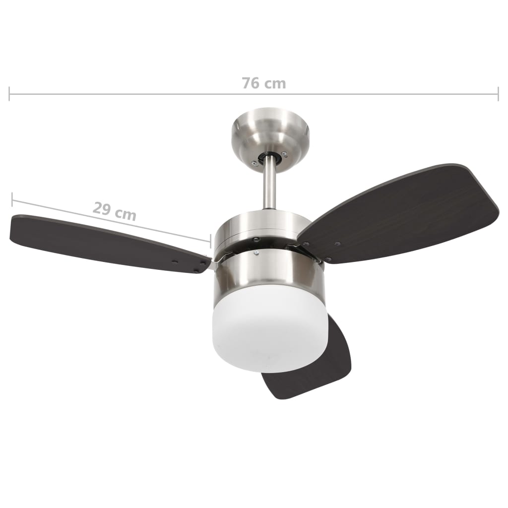 Loftsventilator med lys og fjernbetjening 76 cm mørkebrun
