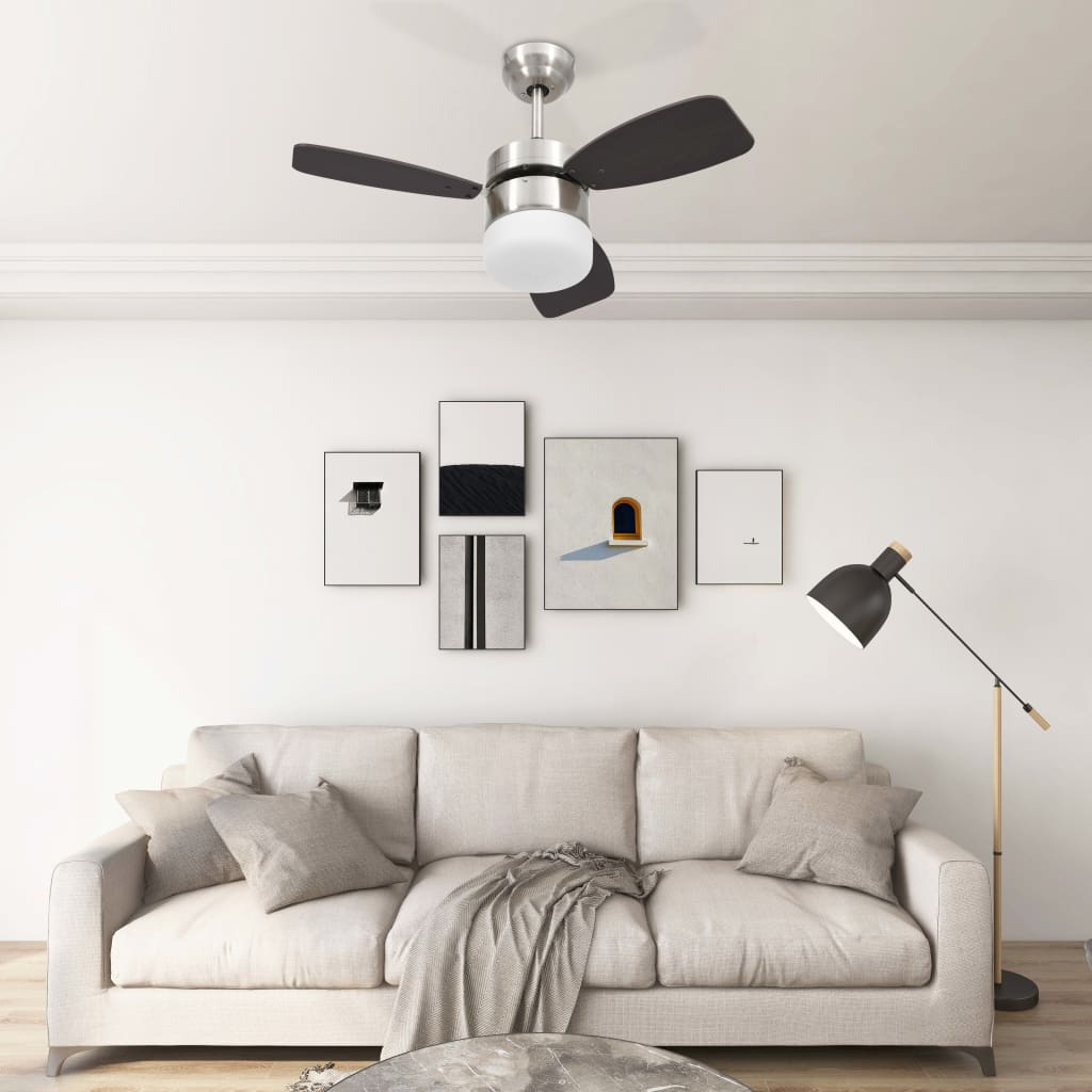 Loftsventilator med lys og fjernbetjening 76 cm mørkebrun