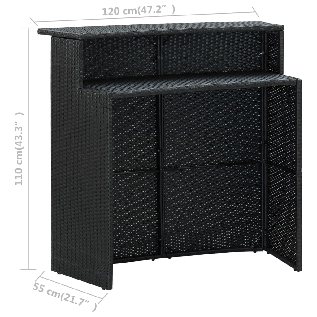 Garten-Bartisch Schwarz 120x55x110 cm Poly Rattan