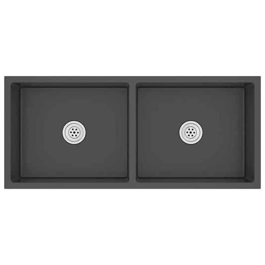 Handgemachte Einbauspüle Schwarz Edelstahl