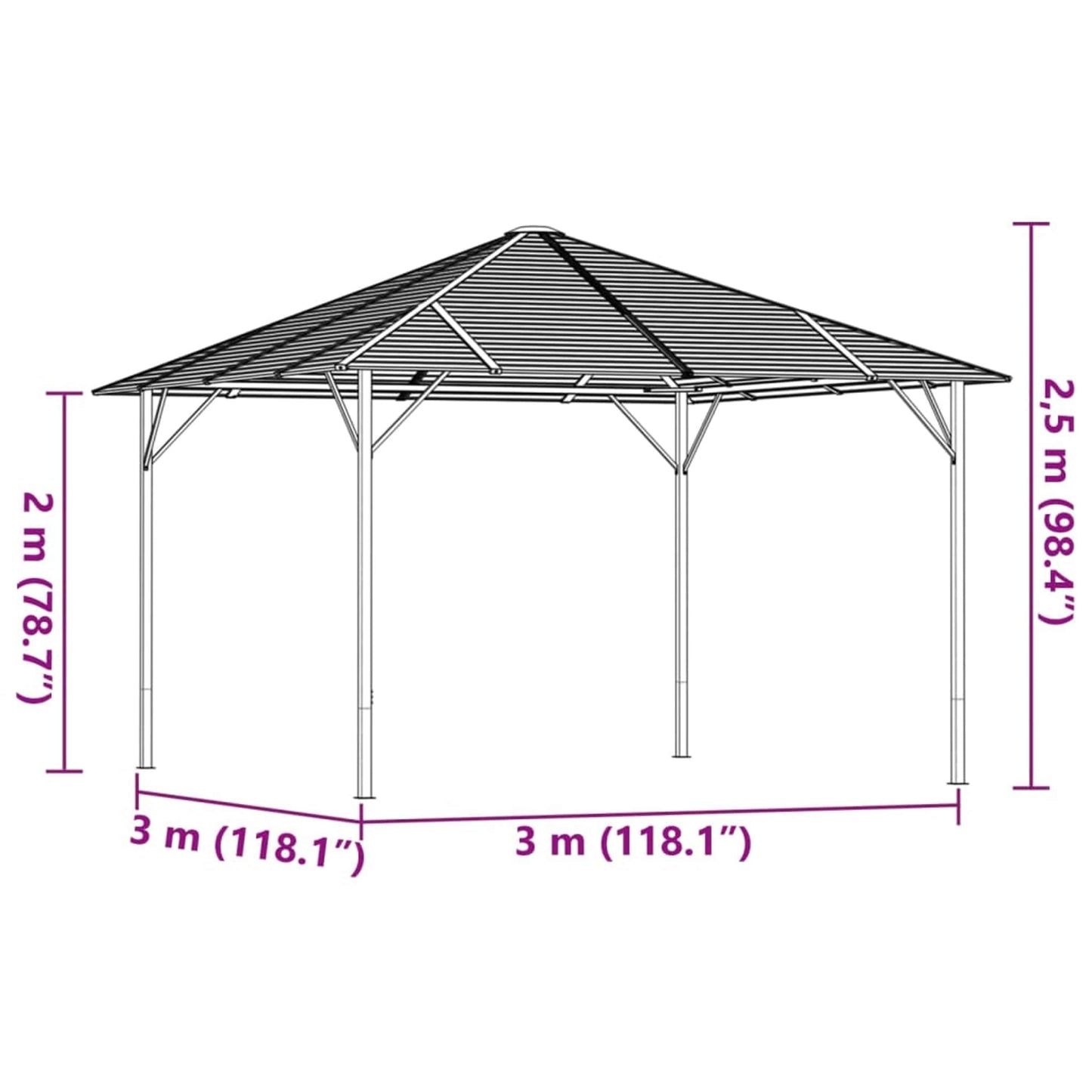 Pavillon med tag 3x3 m antracit