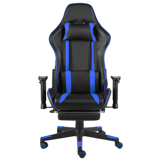 Gaming stol med fodstøtte drejelig blå PVC