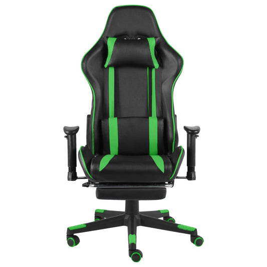 Gaming stol med fodstøtte drejelig grøn PVC