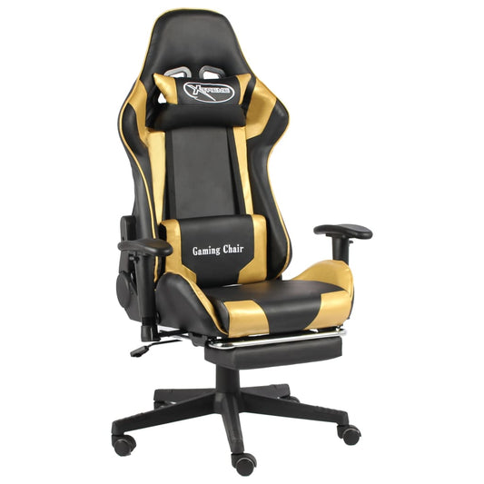 Gaming stol med fodstøtte drejelig gylden PVC