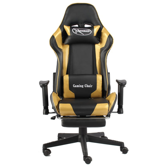 Gaming stol med fodstøtte drejelig gylden PVC