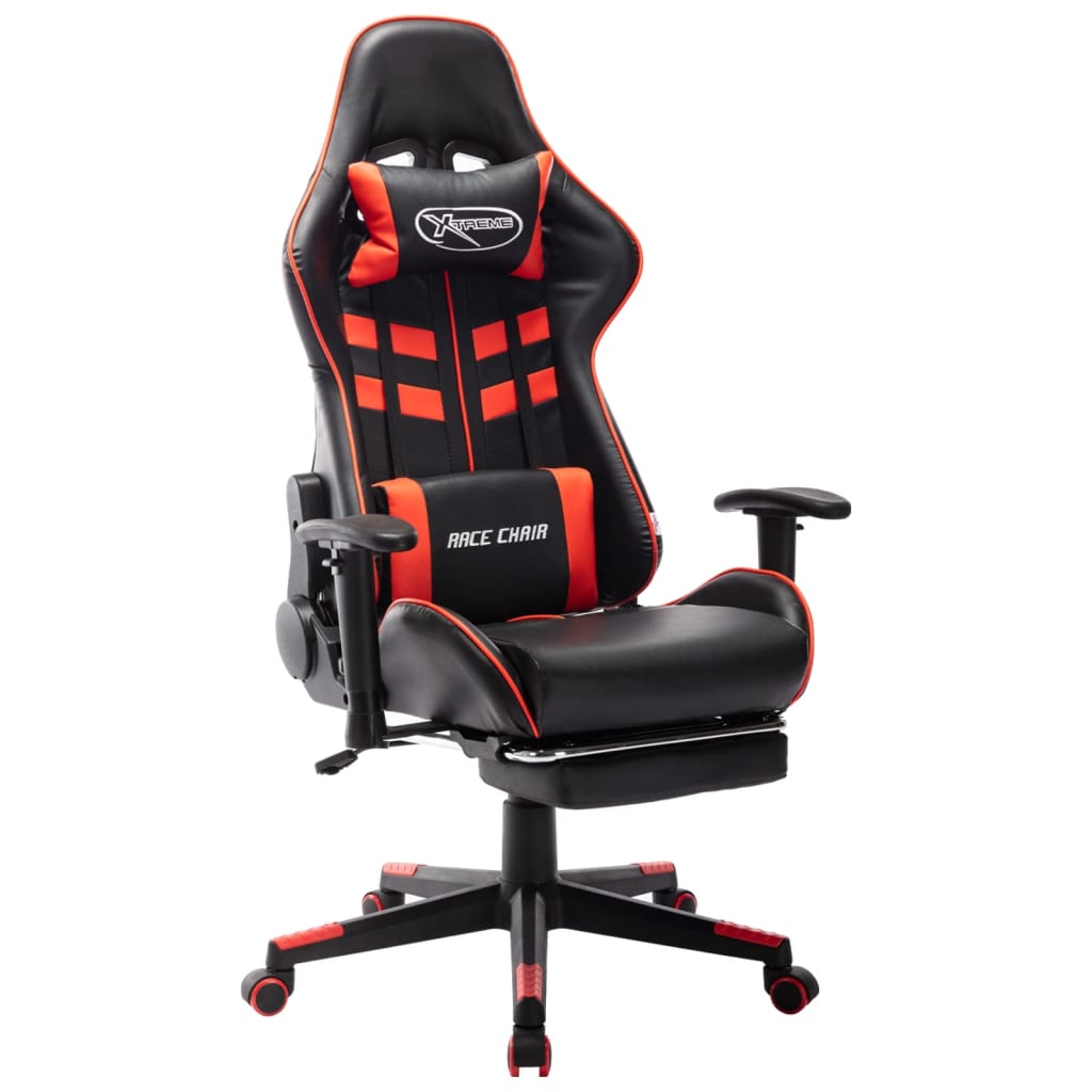 Gaming stol med fodstøtte sort og rødt imiteret læder