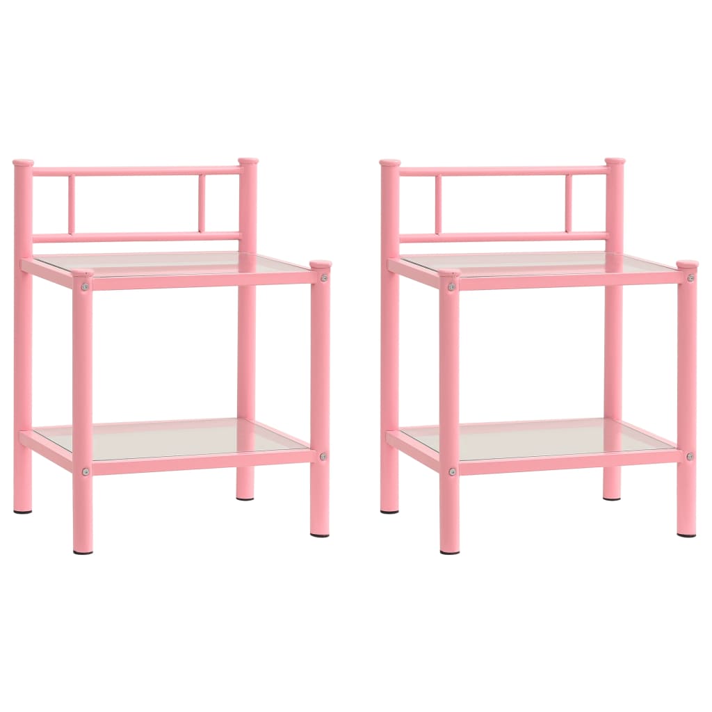 Sengeborde 2 stk Pink Transparent Metal og Glas