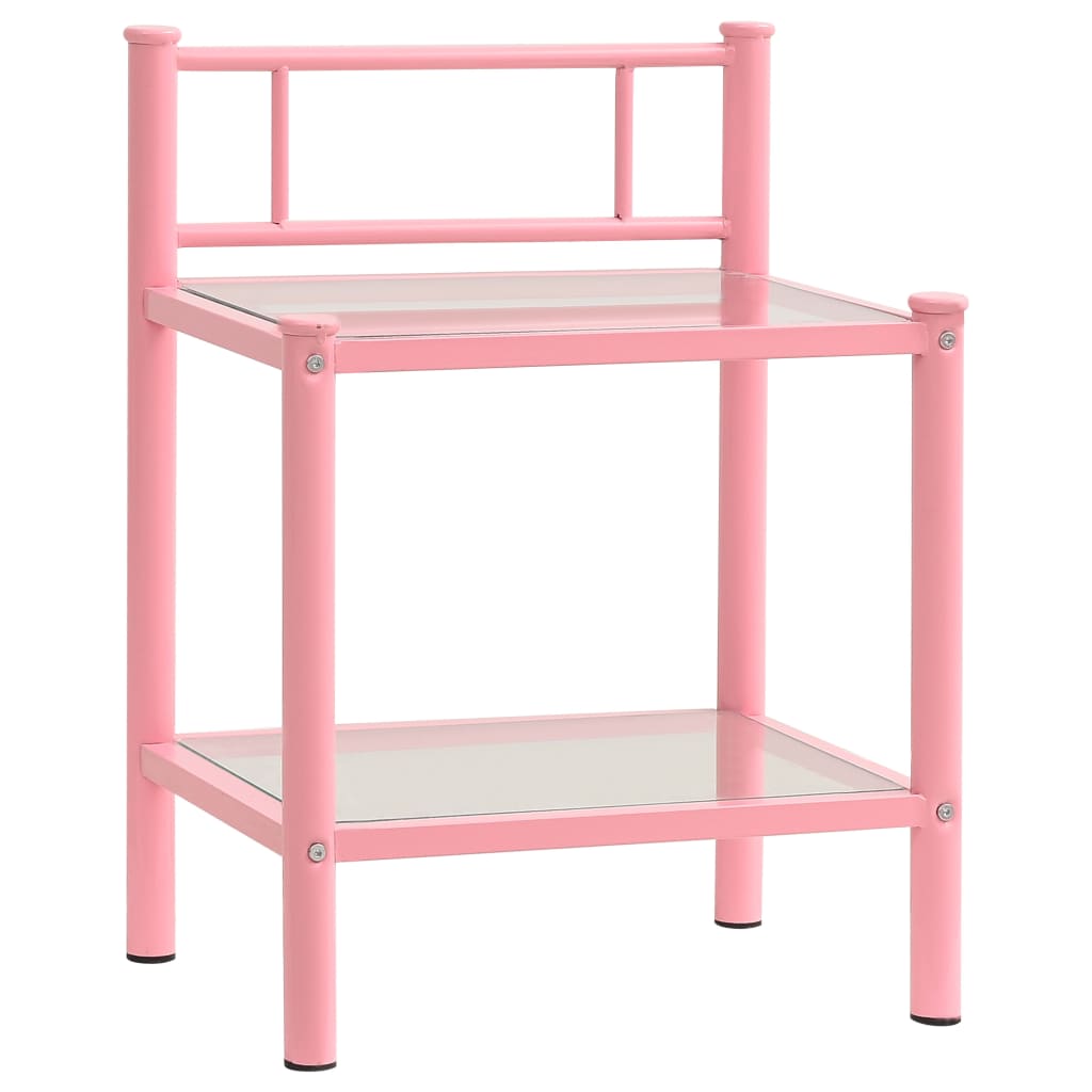 Sengeborde 2 stk Pink Transparent Metal og Glas