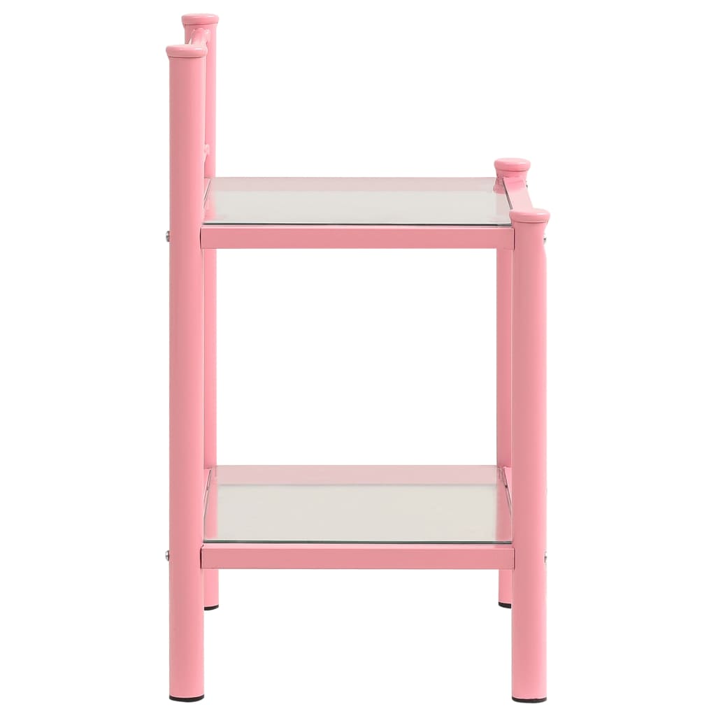 Sengeborde 2 stk Pink Transparent Metal og Glas