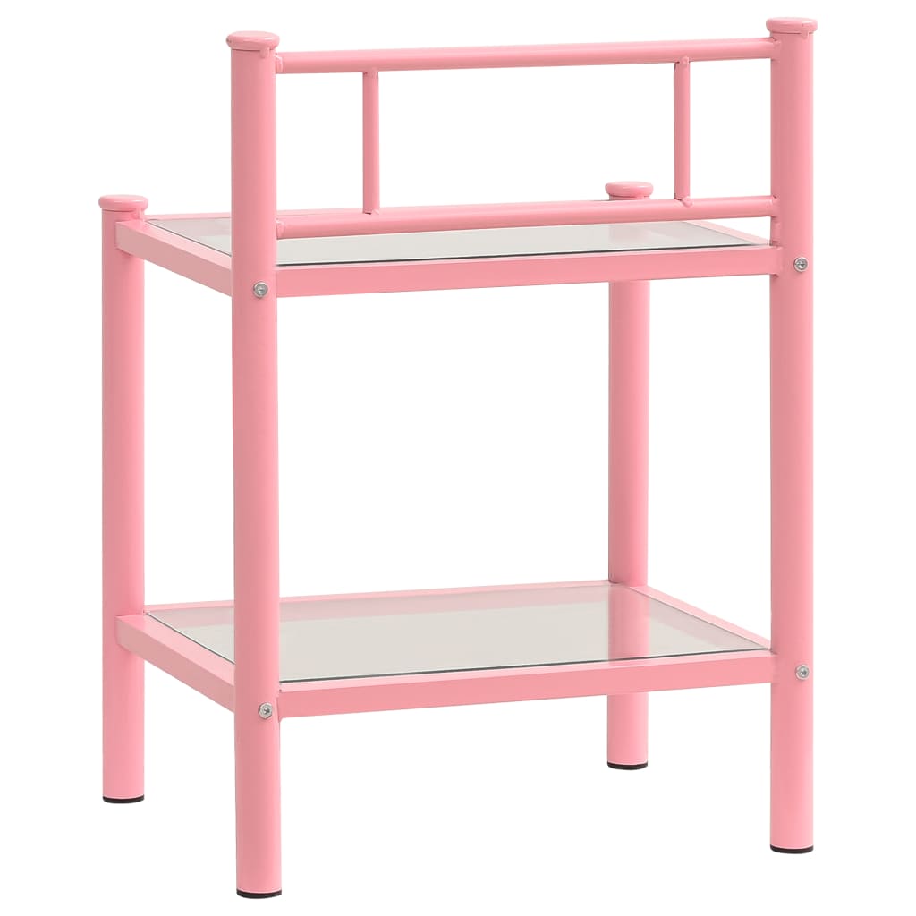 Sengeborde 2 stk Pink Transparent Metal og Glas