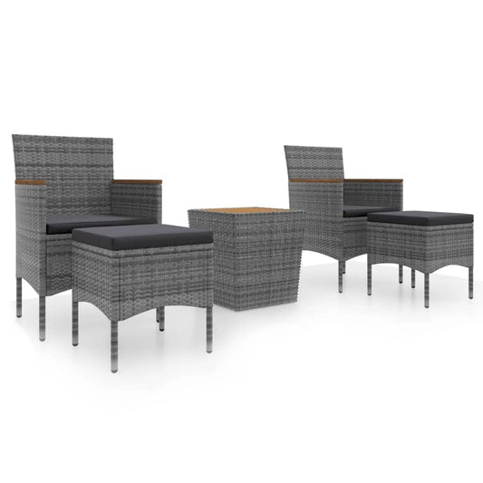 5-tlg. Garten-Bistro-Set Poly Rattan & Massivholz Akazie Grau
