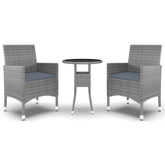 3-tlg. Garten-Essgruppe Poly Rattan Grau