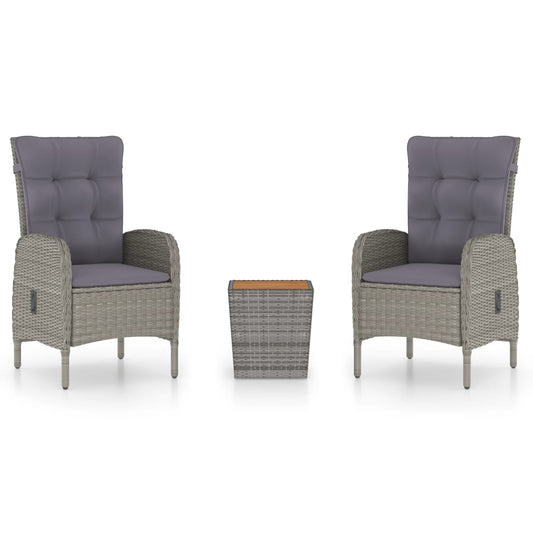 3-tlg. Bistro-Set Poly Rattan und Akazienholz Grau
